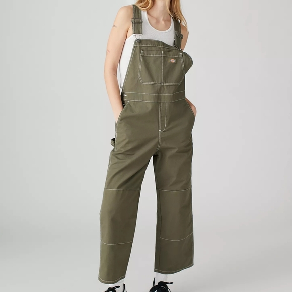 Dickies Denim - Dickies Women's Olive Green Carpenter Bib Cropped Overall Size Medium